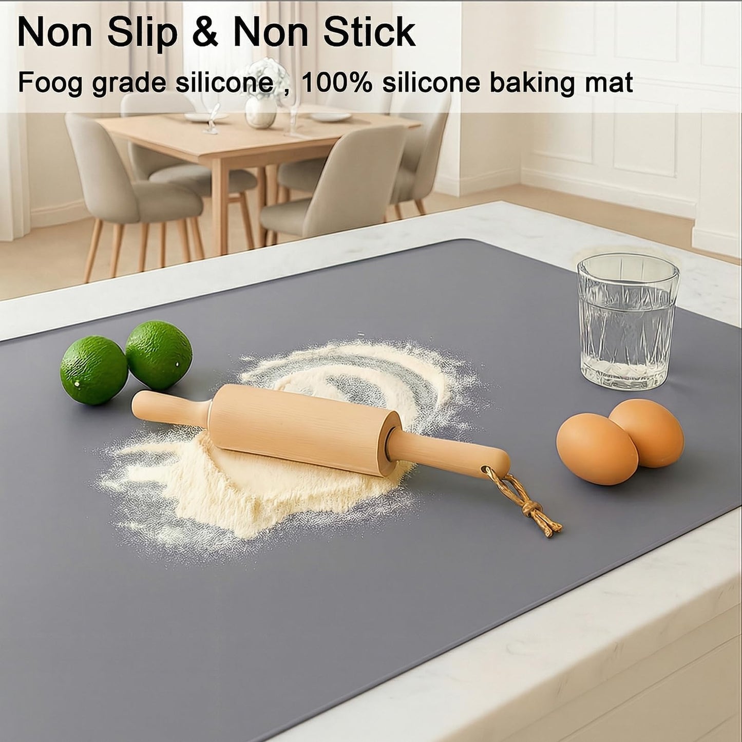 Silicone Mat 35.4"x23.6" Silicone Mats for Kitchen Counter Heat Resistant Mats for Countertop, Countertop Protector Mat, Edge Heightening Nonstick Waterproof Multipurpose Table Mat (Dark Gray)