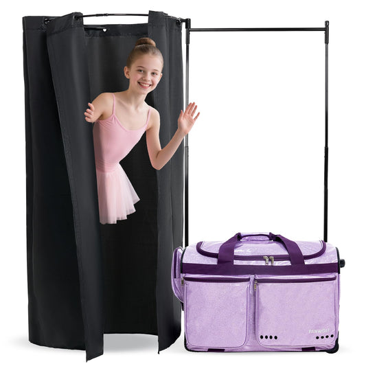 Fanwoli 28" Dance Bag with Rack and Dressing Room | Shine-Bright Collection | 360° Privacy Curtain | Ideal Competition Duffle Bag for for Dancer Cheerleader Little Princess (Including Curtain)