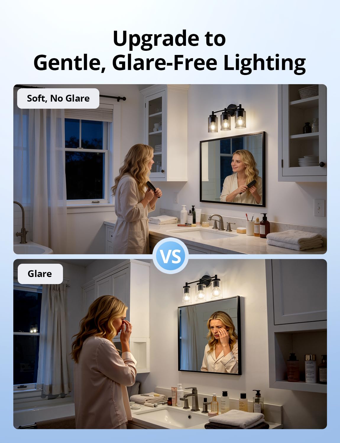 Combuh 3 Light Bathroom Light Fixtures Modern, Black Over Mirror Lamp