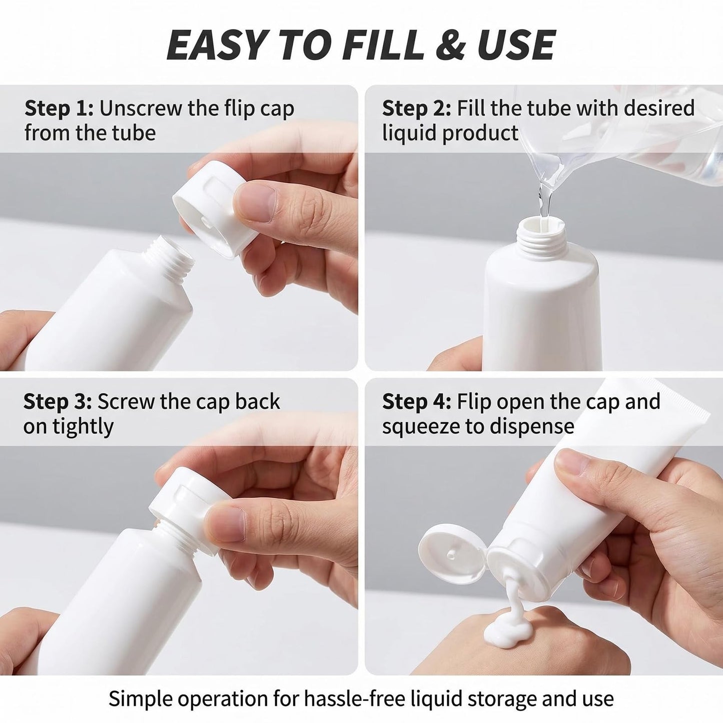 erioctry 20PCS 100ml/3.4oz Plastic White Empty Refill Cosmetic Packing Bottle Jars with Flip Cover Makeup Water Cleanser Shower Gel Emulsion Lotion Liquid Sample Storage Container