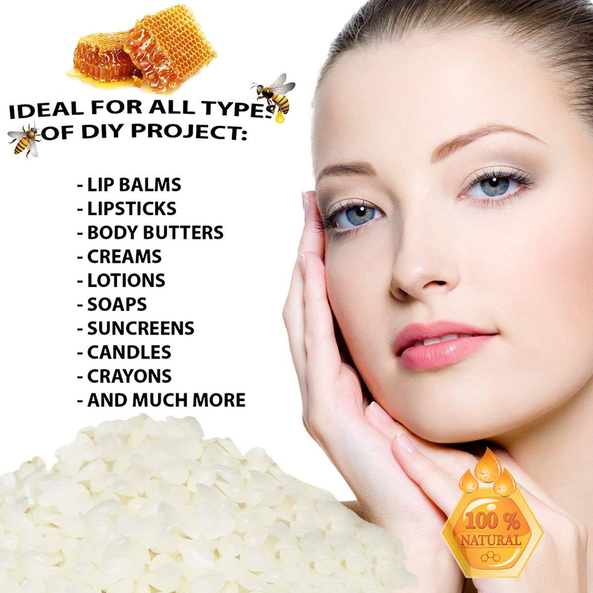 Howemon White Beeswax Pellets 5 lb 100% Pure and Natural Triple Filtered for Skin, Face, Body and Hair Care DIY Creams, Lotions, Lip Balm and Soap Making Supplies