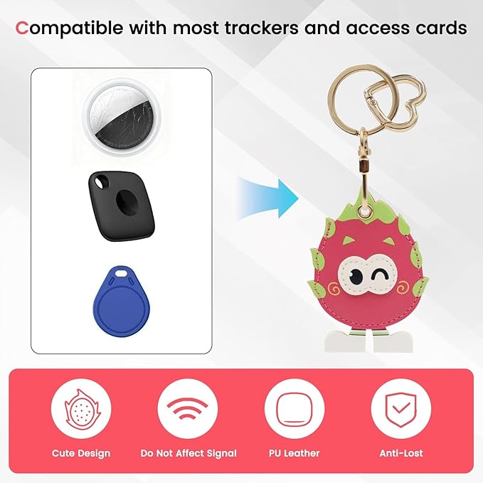 MC Fashion PU Leather Keychain Holder Case Compatible with AirTag, Cute Cartoon Sandwich GPS Tracker Case Charm Key Ring
