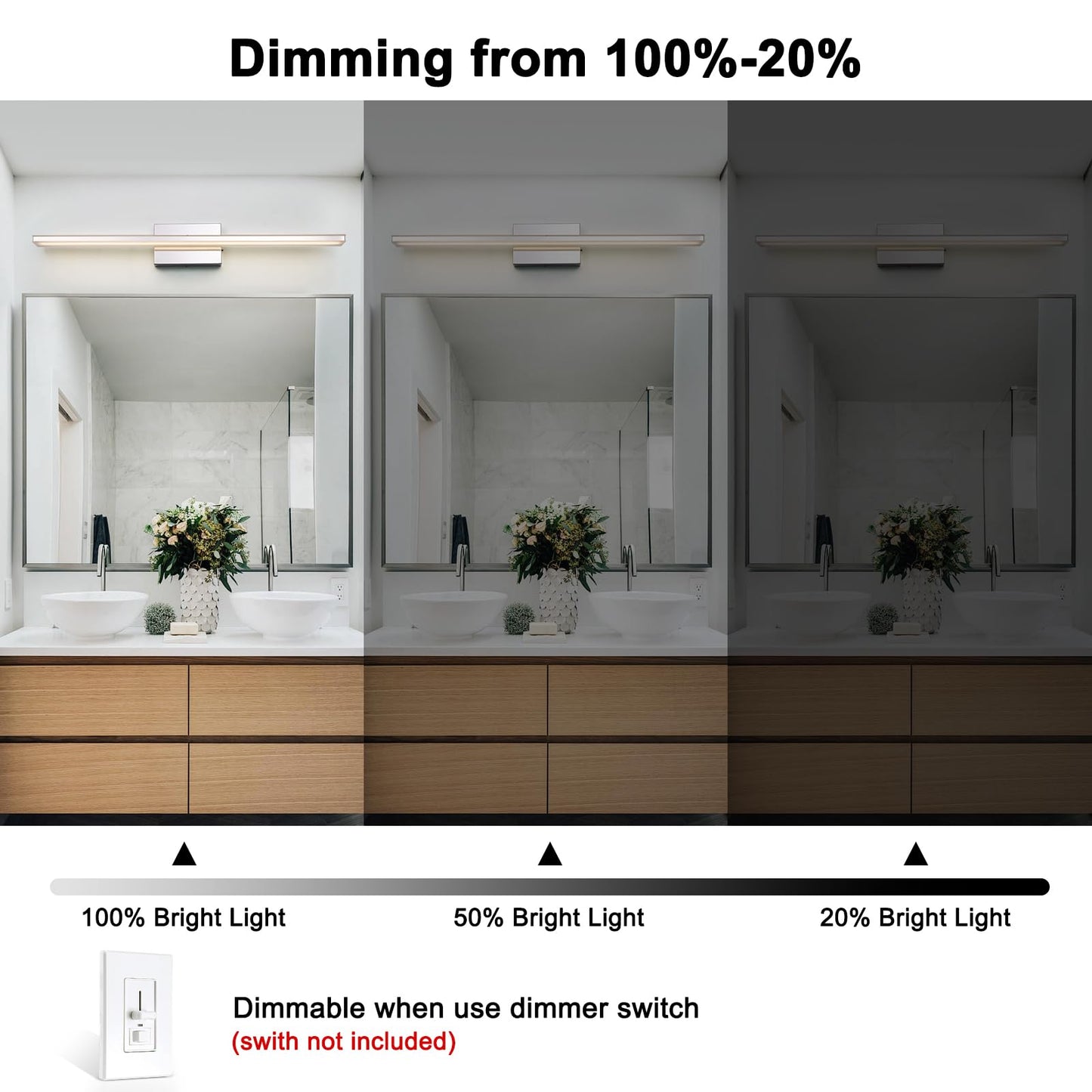 BRIVOLART LED Modern Bathroom Vanity Light Fixtures 24W Dimmable 5CCT LED Vanity Light Bar Over Mirror Matte Black Wall Light for Bathroom 31.5 inch Long