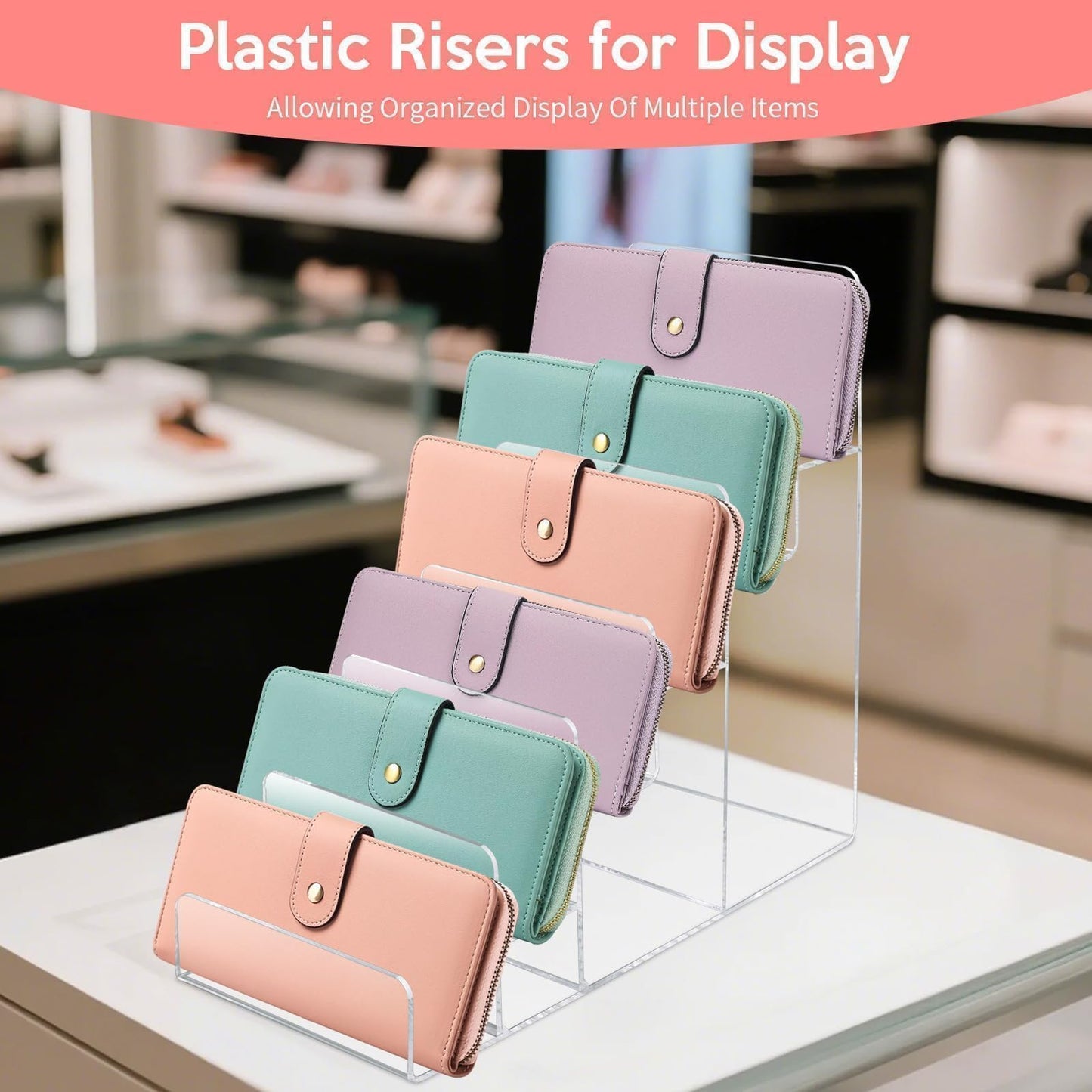 2 Pack Acrylic Purse Display Stand for Purses & Wallets,6-Tier Clear Jewelry Riser Purse Handbag Organizer Shelf,Perfume Stand Jewelry Riser Rack,Acrylic Shelf for Cosmetic Perfume Sunglasses Handbag