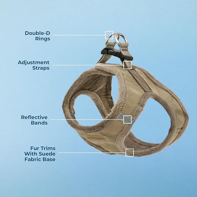 Best Pet Supplies - All Weather Mesh/Plush, Reflective, No Pull Harness for Small, Medium Dogs, Cats - Secure with Hook & Loop Fastener, Buckle, Double D-Rings - Harness (Latte Suede), S