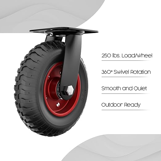 Houseables Cart Wheels, Rubber Caster Wheels, Large Caster, 8 Inch, Swivel, Heavy Duty, Outdoor, Off Road, Offroad, All Terrain, Flat Free Tire, No Flat, Industrial, Castor, for Dolly, Utility Cart