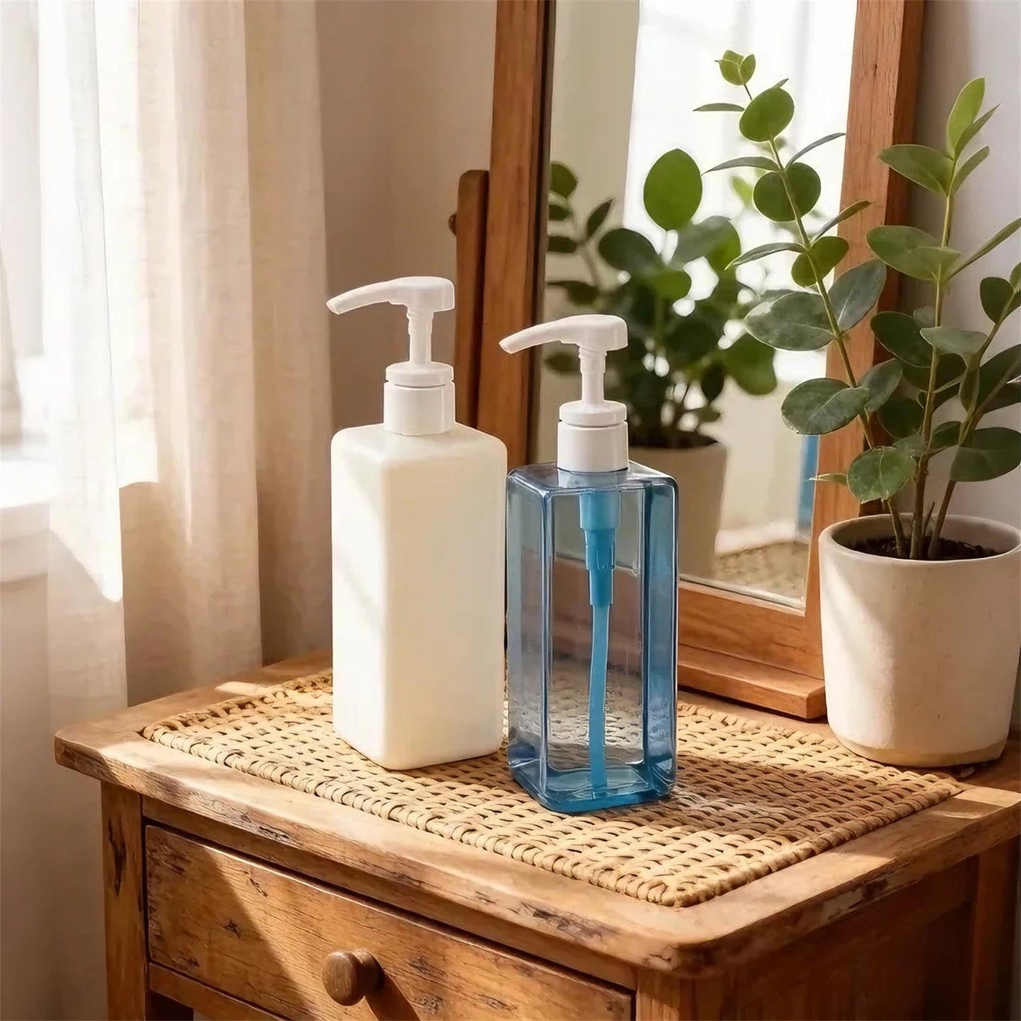 Okllen 12 Pack 16 Oz Plastic Pump Bottles, Empty Refillable Container Liquid Soap Dispenser for Shampoo, Lotion, Cleaning Products, Kitchen, Bathroom, Clear Square