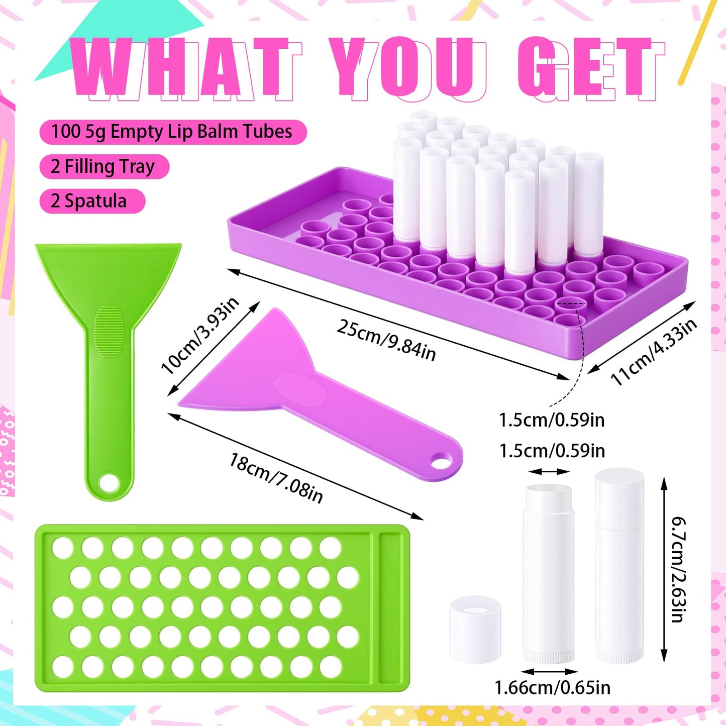 Singhoow 100 Pcs Lip Balm Tubes with 2 Filling Tray and 2 Spatula, 5 g Twist-up Lip Balm Containers with Caps for DIY Homemade Lipsticks, Solid Perfume, Gifts, Bpa Free & Leak Free(White)