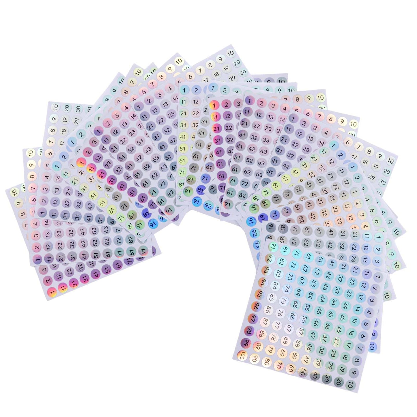 Reflective Laser Numbered Stickers - 40 Self-Adhesive Sheets (1-100) for Storage & Cosmetic Organization