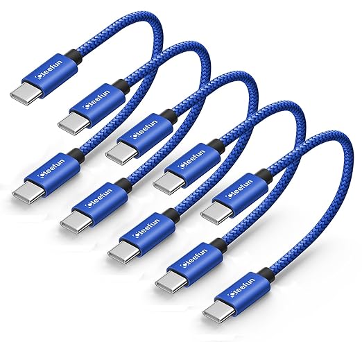 CLEEFUN Short USB C to USB C Cable 60W, USBC to USBC, [5-Pack, 1 ft] Type C to C Charger Cord Fast Charging for iPhone 16 15 Pro Max/Plus, for Samsung Galaxy S24 S23, for iPad/MacBook Pro/Air