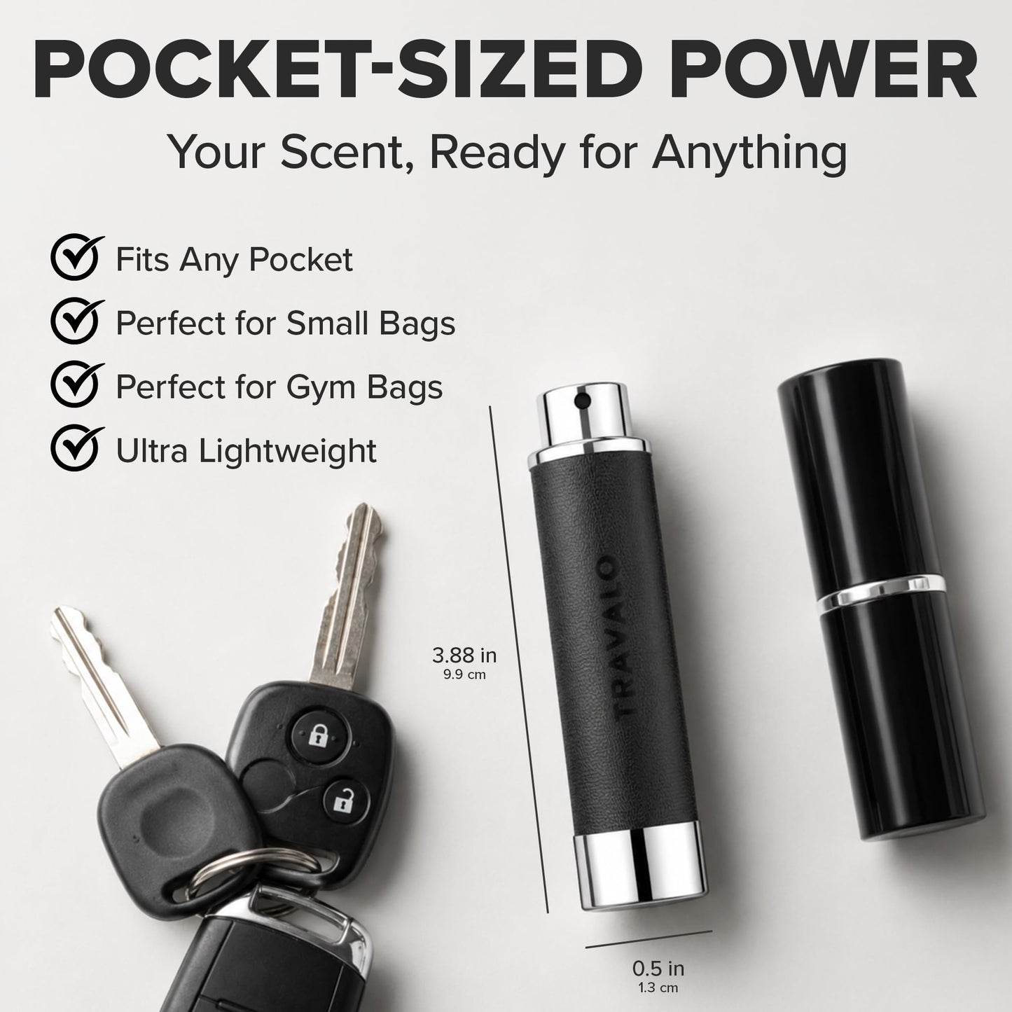Travalo Walzer Refillable Perfume Atomizer - Pocket-Size, Leak-Proof, Glass-Free Spray Bottle Safe for Air Travel - Mini Perfume Bottle with Black Leather Cover