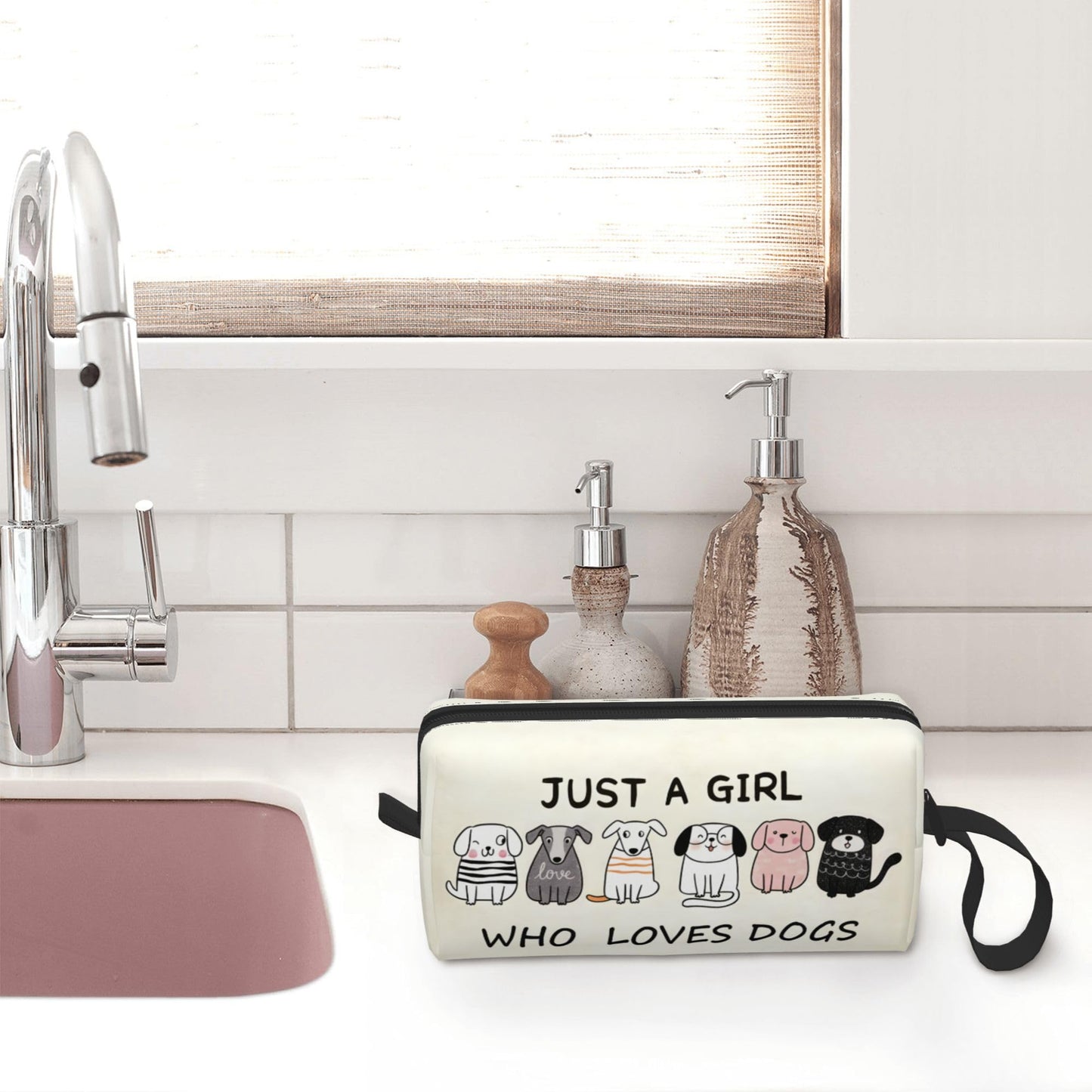 OLUSENMO Cute Dog Lover Girl Makeup Bag for Women - Durable 600D Oxford Fabric Cosmetic Organizer,Compact Travel Pouch with Handle for Gym & Daily Use