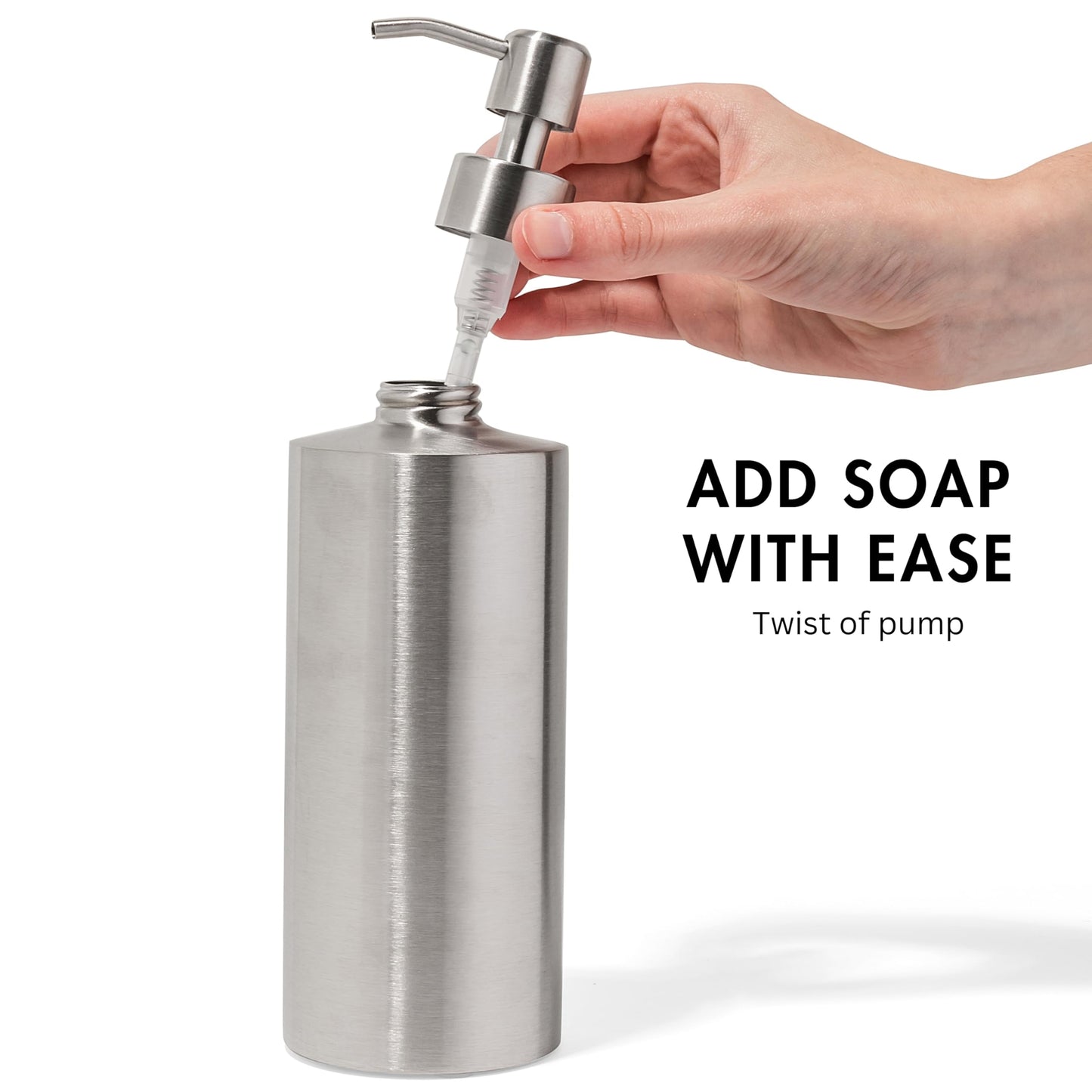 Silver Soap Dispenser for Kitchen & Bathroom – 15 oz Refillable Pump Bottle for Dish Soap, Hand Soap, Shampoo, Conditioner – Modern Countertop Dispenser with Non-Slip Protective Pads