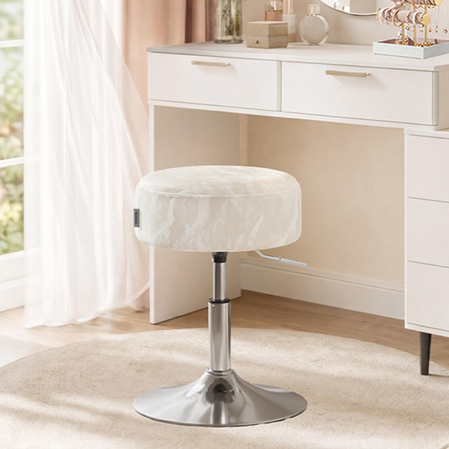 VASAGLE Adjustable Bar Stool, 360° Swivel, PU Leather, Thick Cushion, for Kitchen, Dining Room Bedroom, Modern, Cream White