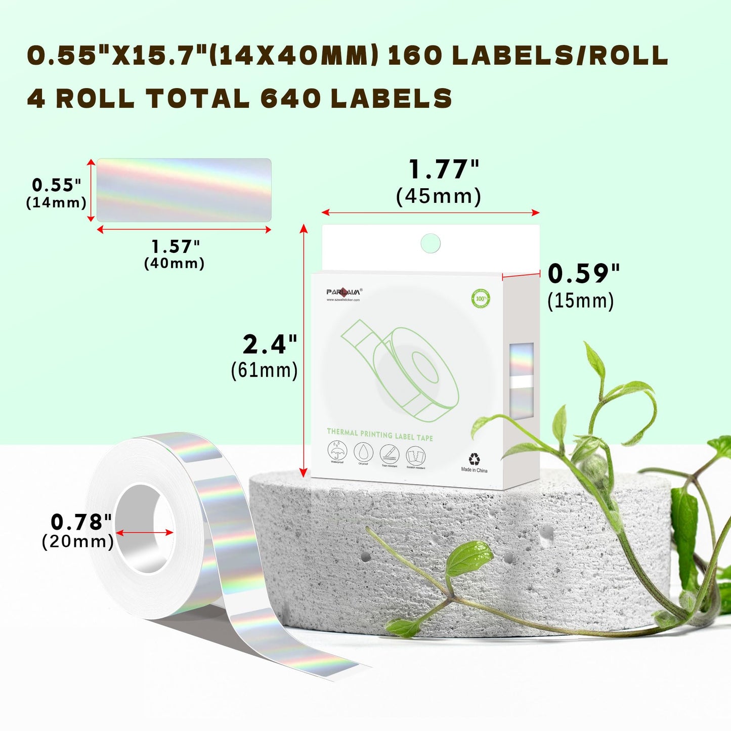 PARLAIM Label Maker Tape,Thermal Label 1/2" x11/2 640 Labels/4Rolls,Thermal Sticker Compatible with D30 Label Printer,Self-Adhesive Label Tape for for Home Office Small Business Holographic Silver