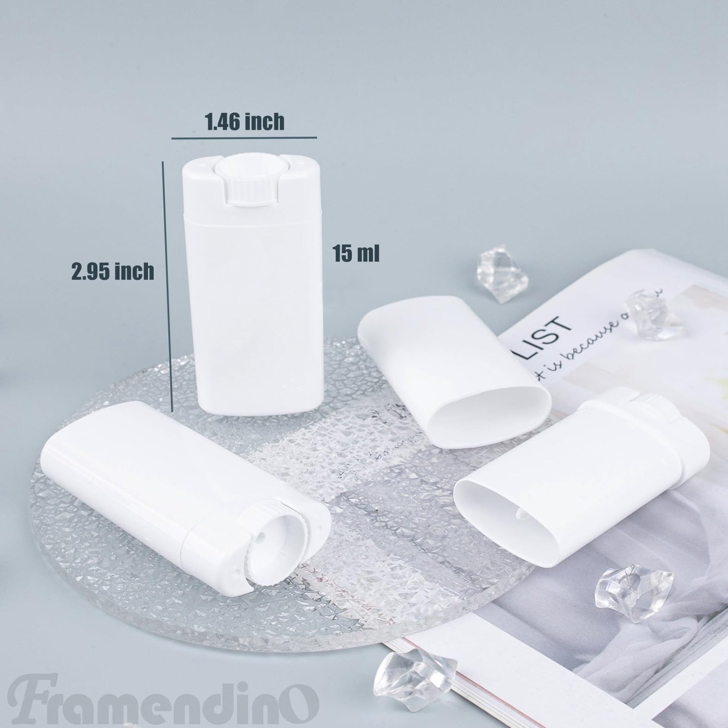 Framendino, 100 Pack 1/2 oz Plastic Empty Deodorant Containers Refillable Tubes Oval Lip Balm