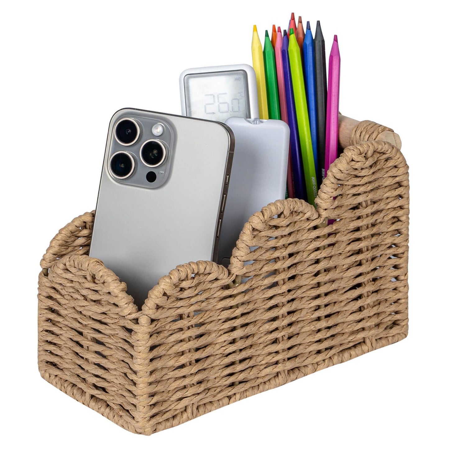 CubesLand Bedside Table Desk Organizer Caddy, Remote Pen&Pencil Holder Cup, Makeup Brush Holder w/Scalloped Perfect for Home, Office Desk, Living Room Table Decor, 3 Slots Neutral