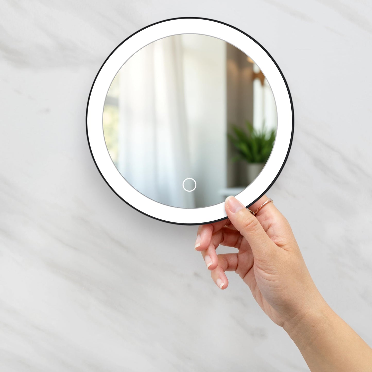 Zadro Zado 8.25-Inch x 6.9-Inch Round LED Lighted Wall Mounted Suction Cup Makeup Mirror with 10X Magnification and Touch Controls (Black)