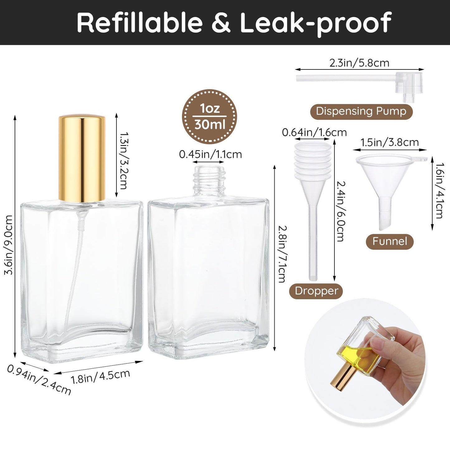 Segbeauty 1oz 10pcs Bulk Glass Travel Spray Bottle Fine Mist, Golden Cap Perfume Sprayer Atomizer with Refill Tool Kit, 30ml Travel Size Cologne Bottles Refillable, Portable Cosmetic Liquid Containers