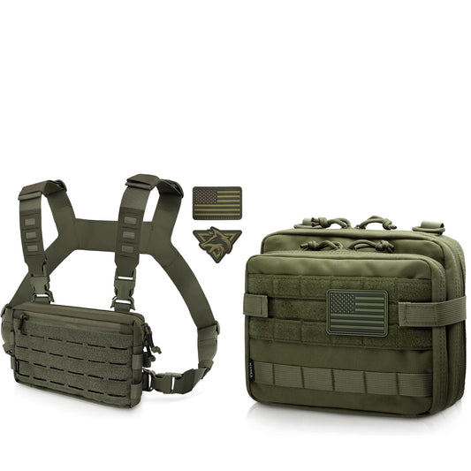 WYNEX Tactical Rig Pack for Men, Running Bag with Front Loop Airsoft Recon Chest Rig for Hunting Outdoor EDC, Large Admin Pouch of Double Layer Design, MOLLE EDC EMT Pouch