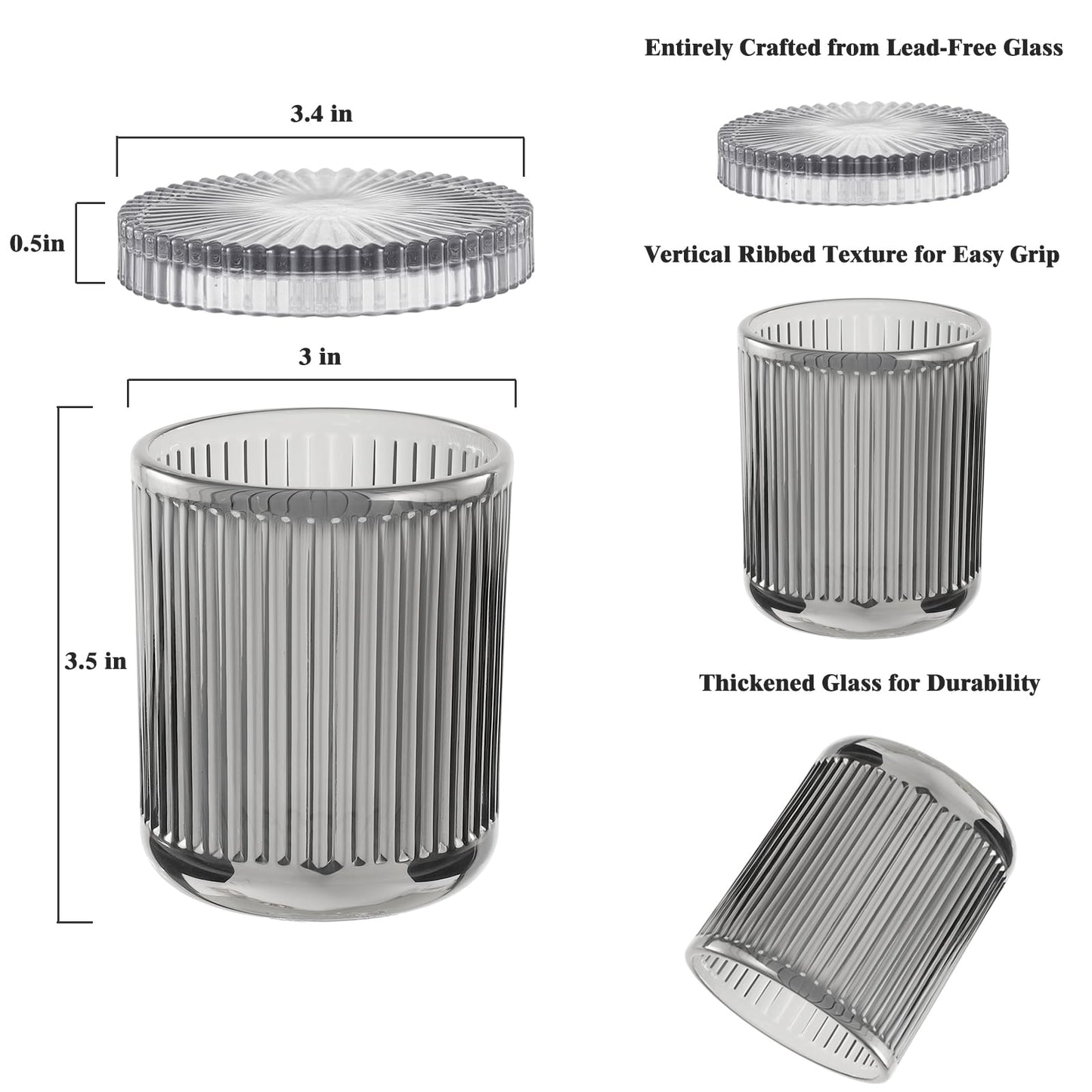 rejomiik 2 Pack Glass Qtip Holder Dispenser, Bathroom Canister Apothecary Jars with Lids, Vanity Makeup Accessories Storage Organizer for Cotton Swabs, Cotton Balls, Pads, Floss Picks, Gray