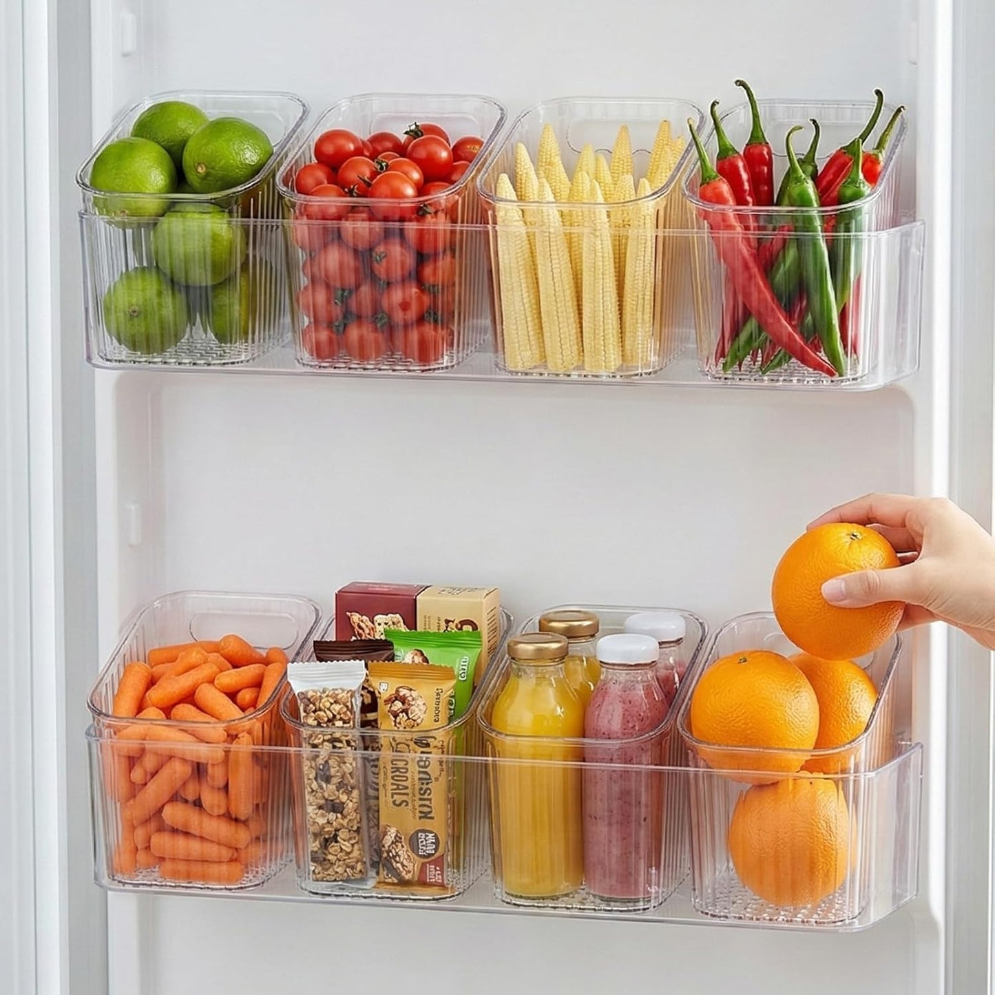 6Pack small Wall Mount Organizer, Adhesive Cabinet Door Storage Bins, Clear Makeup Container, Stackable Organizer Basket for Kitchen, Bathroom, rv, Pantry, Office，Refrigerator Small Items storage