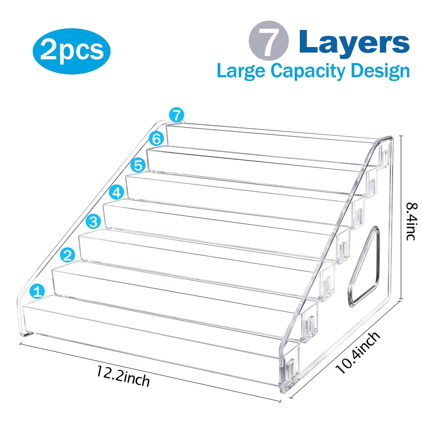 2 Pack Button Pins Display Case, 7-Tier Acrylic Badge Storage Large Capacity Button Pins Organizer Stand for Nail Polish, Greeting Card, Sunglasses