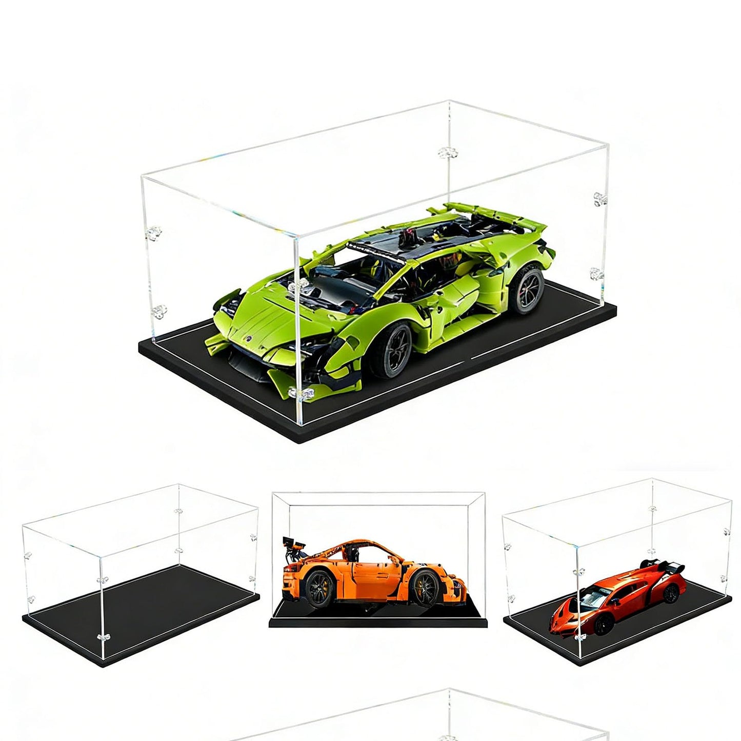 3MM Thick Clear Acrylic Display Case-Assemble Countertop Box, Thicken Base, DustProof, for Collectibles, Lego 40554 60181 75571(Black, 25x15x18cm/10x6x7in)