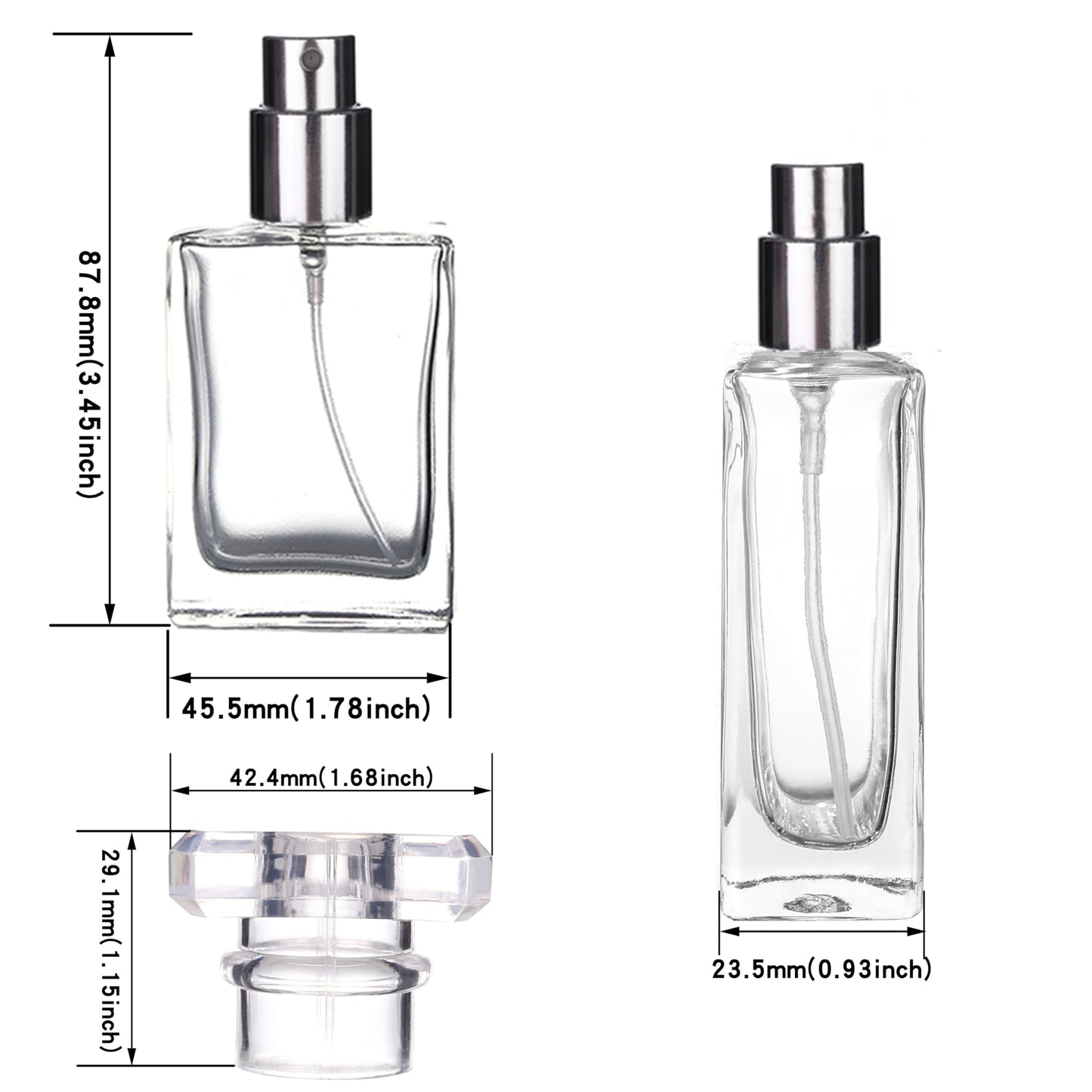 6 Pack 30ml / 1 Oz Clear Black Refillable Perfume Bottle, Portable Square Empty Glass Perfume Atomizer Bottle Spray Applicator with 4 kinds of perfume dispenser(3 Pack clear 3 Pack Black Assorted