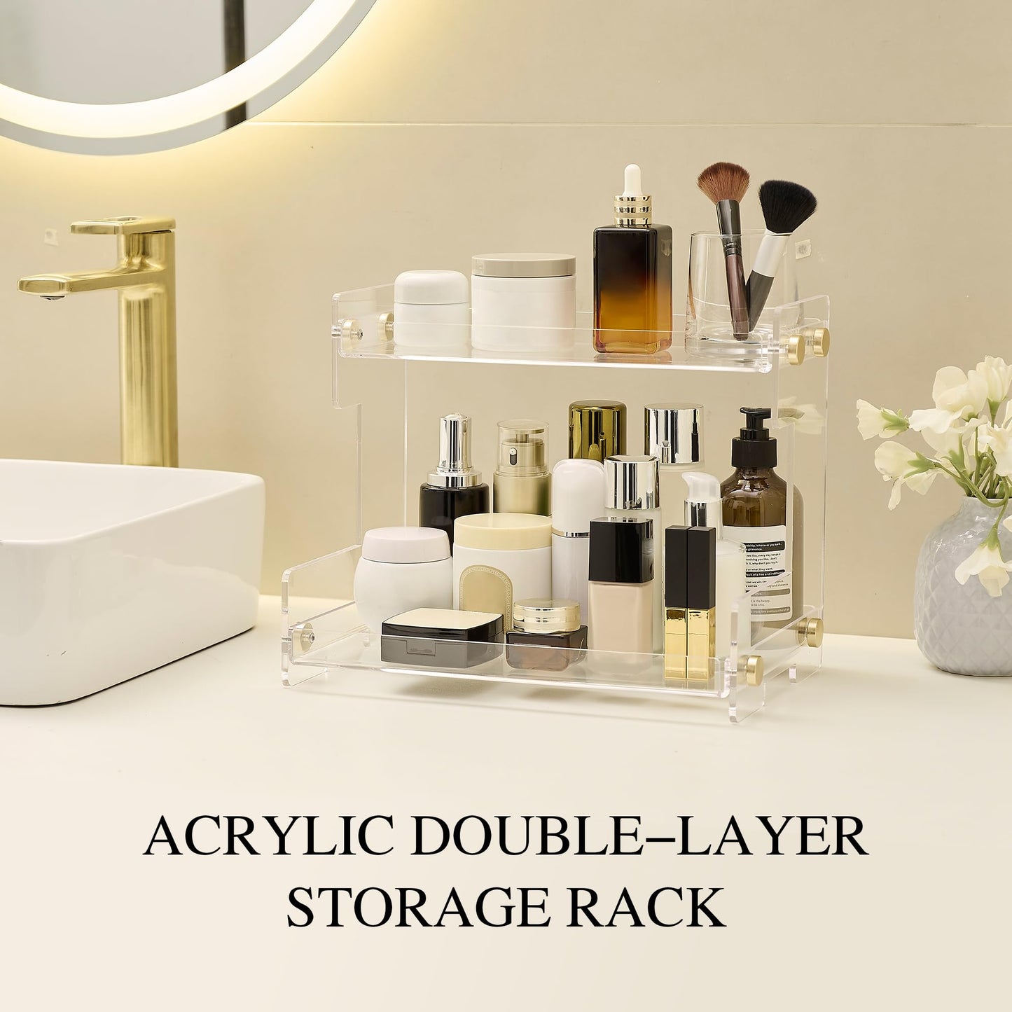 LEQ 2 Tier Bathroom Organizer Countertop Storage, Acrylic Standing Holder Cosmetic Storage Perfume Shelf for Bathroom, Bedroom, Dressing Table and Other Scenes that Need Storage