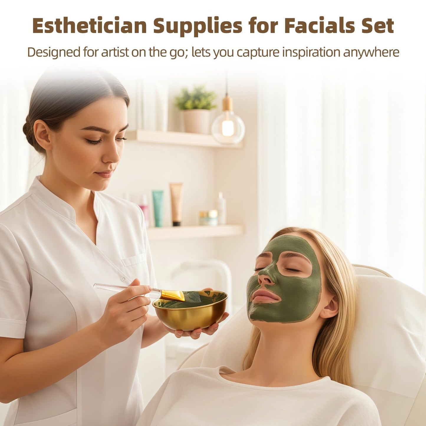 36 Pcs Esthetician Supplies for Facials Set, 12 Golden Stainless Steel Mixing Bowls, 12 Fan & 12 Detail Brushes, Facial Masks Brushes for Even Masks Application, Women Clay Masks Mixing Tools Kit