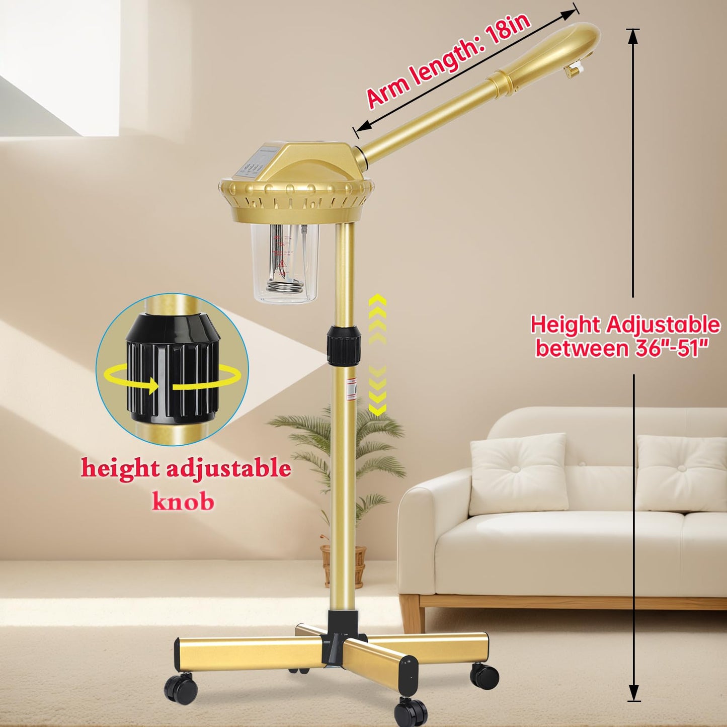 Professional Facial Steamer on Wheels,Gold Ozone Steamer for Face with 30-Minutes Timer,Spa Face Steamer for Deep Facial Cleansing