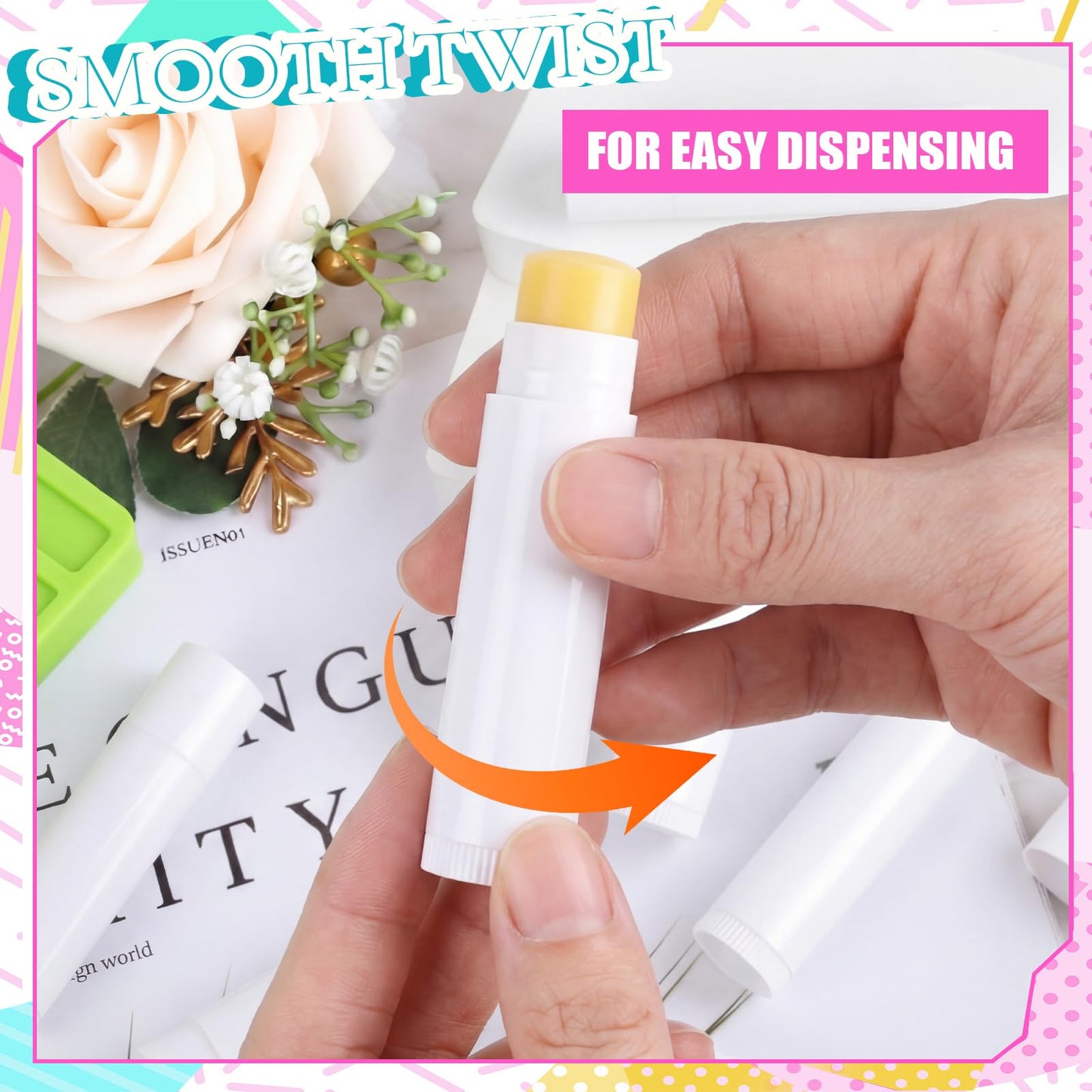 Singhoow 100 Pcs Lip Balm Tubes with 2 Filling Tray and 2 Spatula, 5 g Twist-up Lip Balm Containers with Caps for DIY Homemade Lipsticks, Solid Perfume, Gifts, Bpa Free & Leak Free(White)