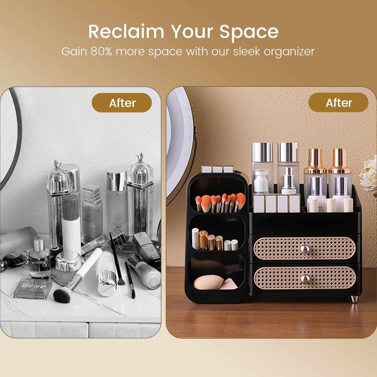 Aveniee Makeup Organizer with Drawers, Large Bathroom Countertop Organizer for Vanity, Desk Cosmetics Storage for Perfume Brushes Skincare Eyeshadow Lotions Lipstick-Black