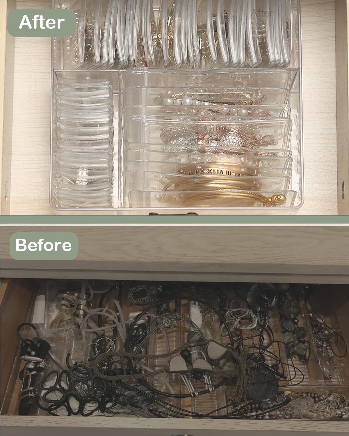 HomePekite 4 In 1 Acrylic Jewelry Organizers and Storage with 60 Portable Anti Tarnish Jewelry Bags, Clear Jewelry Box Organizer, Travel Jewelry Case for Earrings/Rings/Necklaces for Women Girls