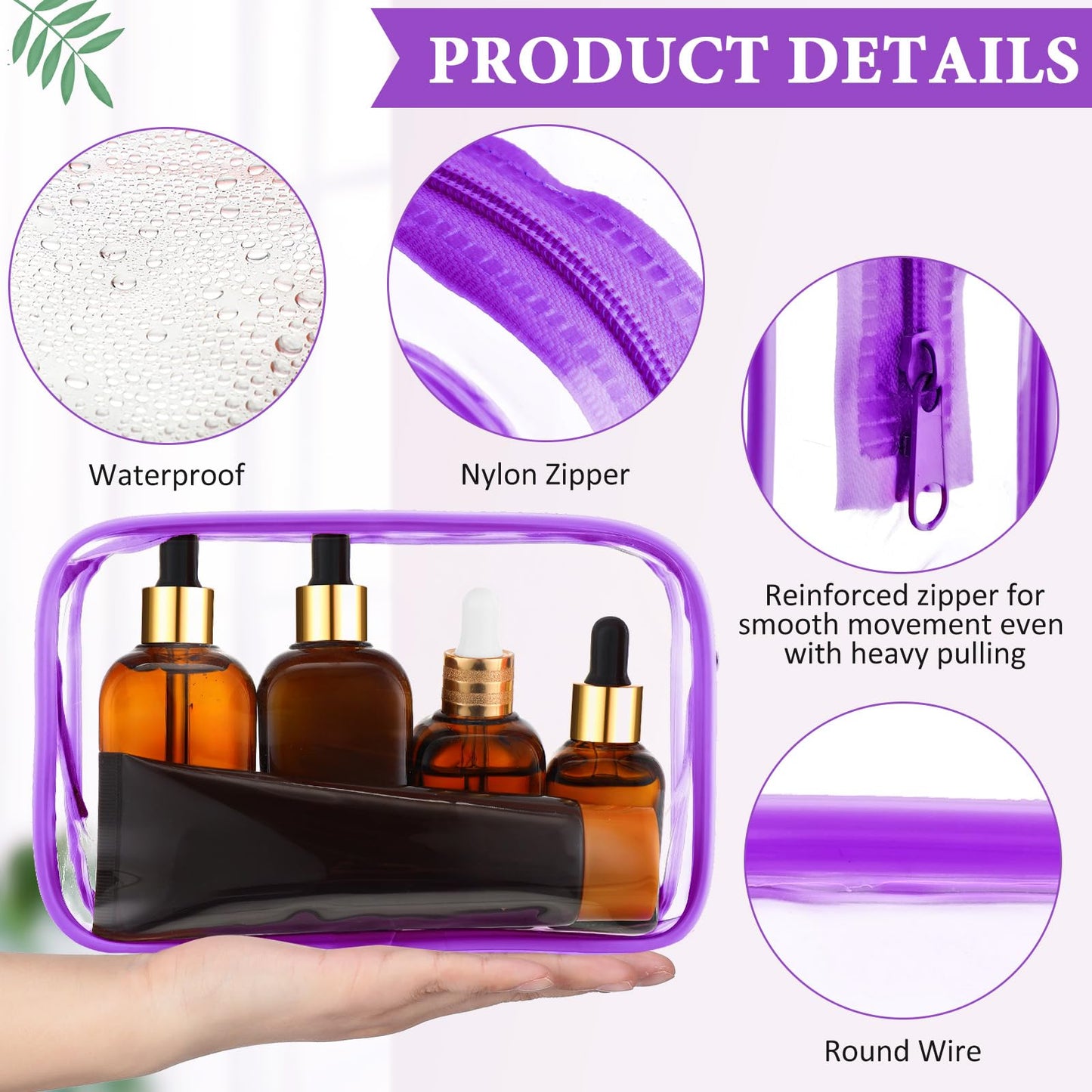 Weewooday 12 Pieces Clear Makeup Bags Cosmetic Storage Bags PVC Zipper Pouches Travel Waterproof Makeup Plastic Case for Women Organizing Toiletries Traveling Bathroom(Medium,Purple)