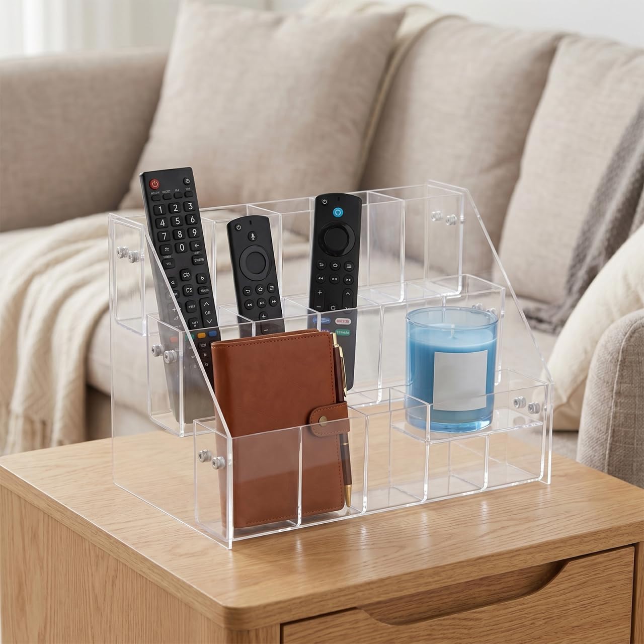 STOBAZA Pen Holder Display Stand 3-Tier Acrylic Marker Organizer with 15 Slots Clear Pencil and Art Supply Storage for Office Desk and School 10.43 X 7.28 X 5.51 Inches