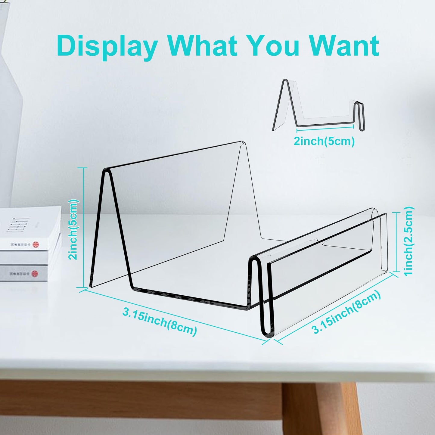 Boloyo Acrylic Display Stand with Sign Plate, 6PC Clear Display Easel Wallet Display Riser Holder, Acrylic Perfume Display Holder for Displaying Wallet, Figure , Cosmetic, Jewelry ,Makeups, Glasses (Small, 6PC)