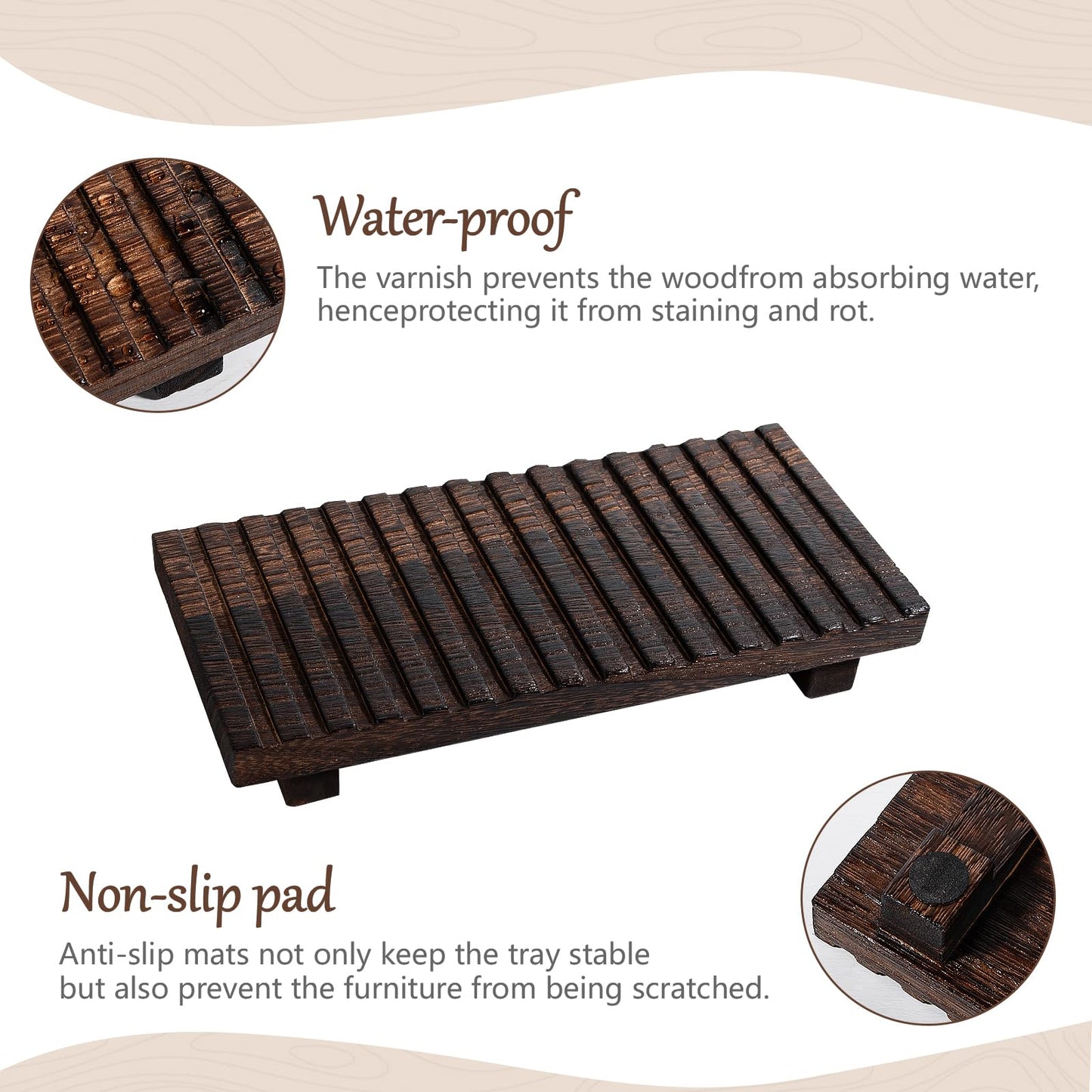 Bathroom Tray Rustic Farmhouse Bathroom Decor Wood Display Stand Riser Kitchen Soap Dish Holder for Vanity, Countertop, Sink, 10 * 4.5 Dark Brown