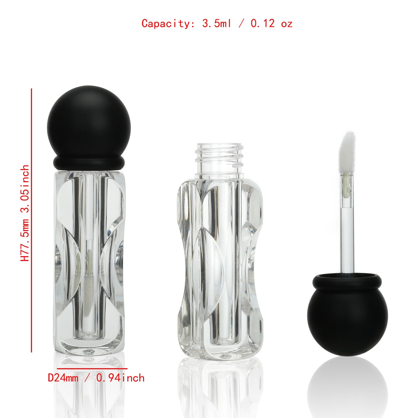 COSIDEA 18pcs Empty 3.5ml Black ball shape lip gloss tubes with clear wand deo foot brush lipgloss tube container for lip oil