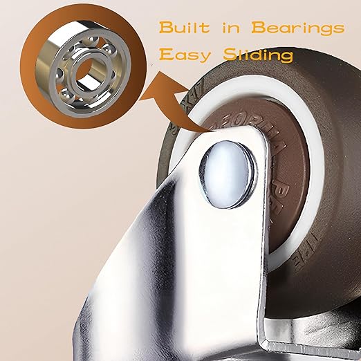 1.25" M6x15 Stem Casters Bolt Threaded Wheels,TPR Mute Rubber Swivel Single Caster Screws in Wheel Small with 2 Brake Locks-Brown