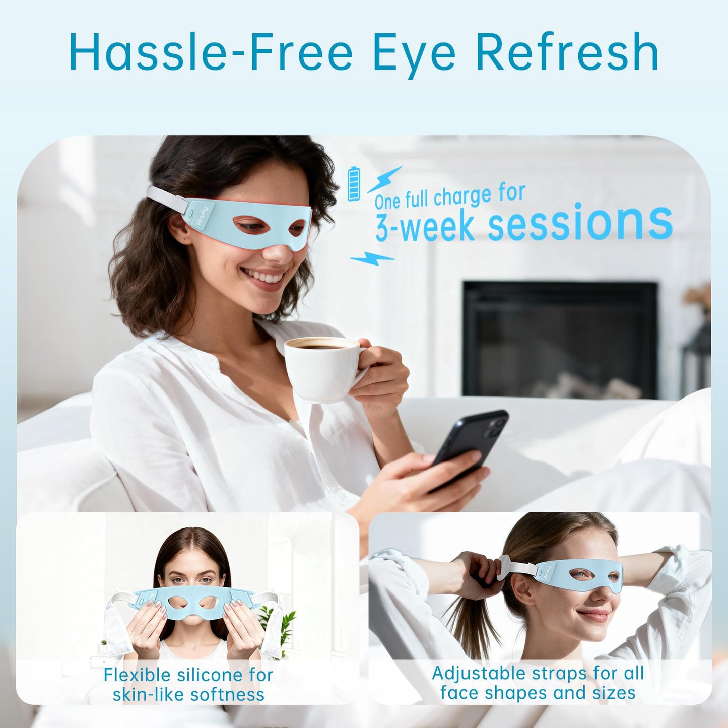 Amifiy Red Light Therapy for Eyes, 3 Minutes Red Light Eye Mask Reducing Dark Circles, Eye Bags, Puffy Eyes, Wrinkles, Infrared LED Eye Mask For Women & Men