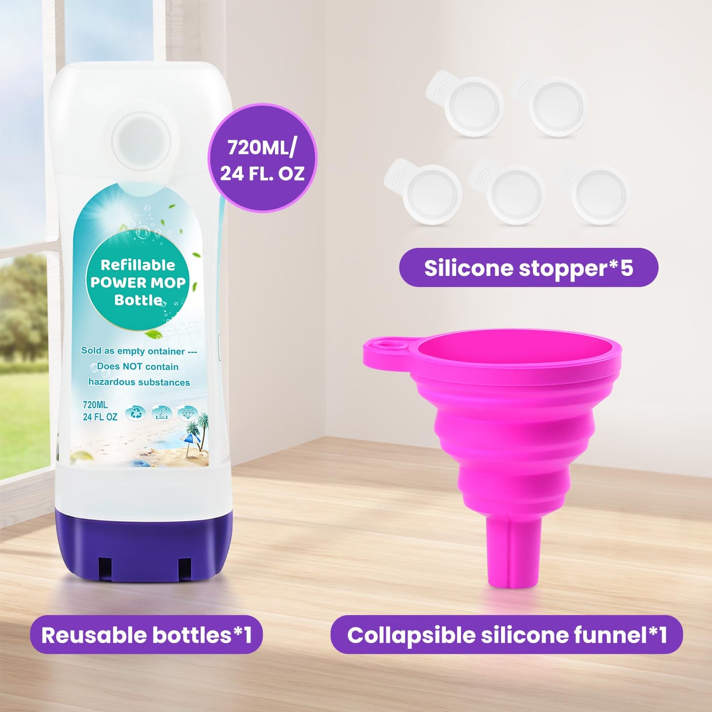 YFUARY Refillable Solution Bottle for Swiffer Power Mop,Leak-Proof Reusable Empty Cleaner Container, Universal Fit for Any Liquid Cleaner, Easy Install