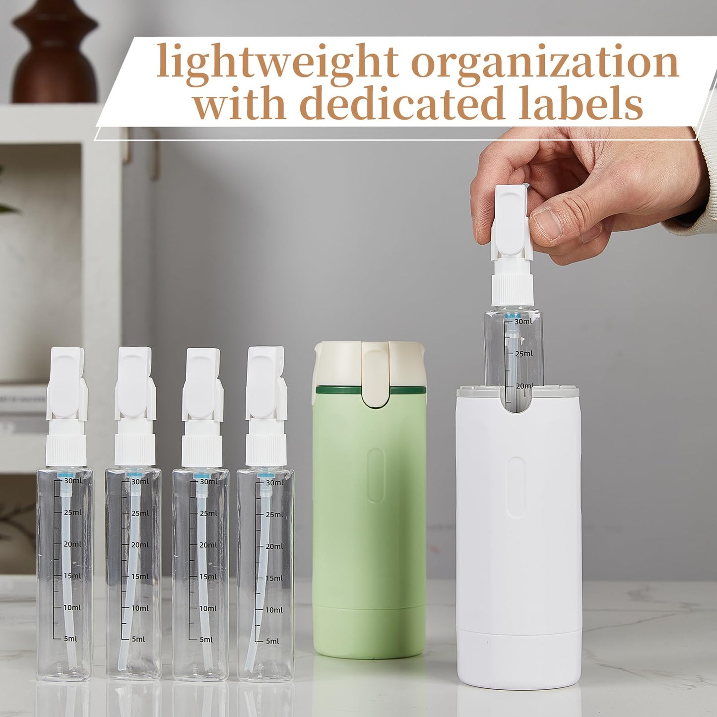 4 in 1 Travel Dispenser Bottle - Refillable Leak Proof and Portable for Shampoo, Conditioner, Shower Gel & Toiletries - Perfect for Vacation, Camping & Gym. (White+Green)