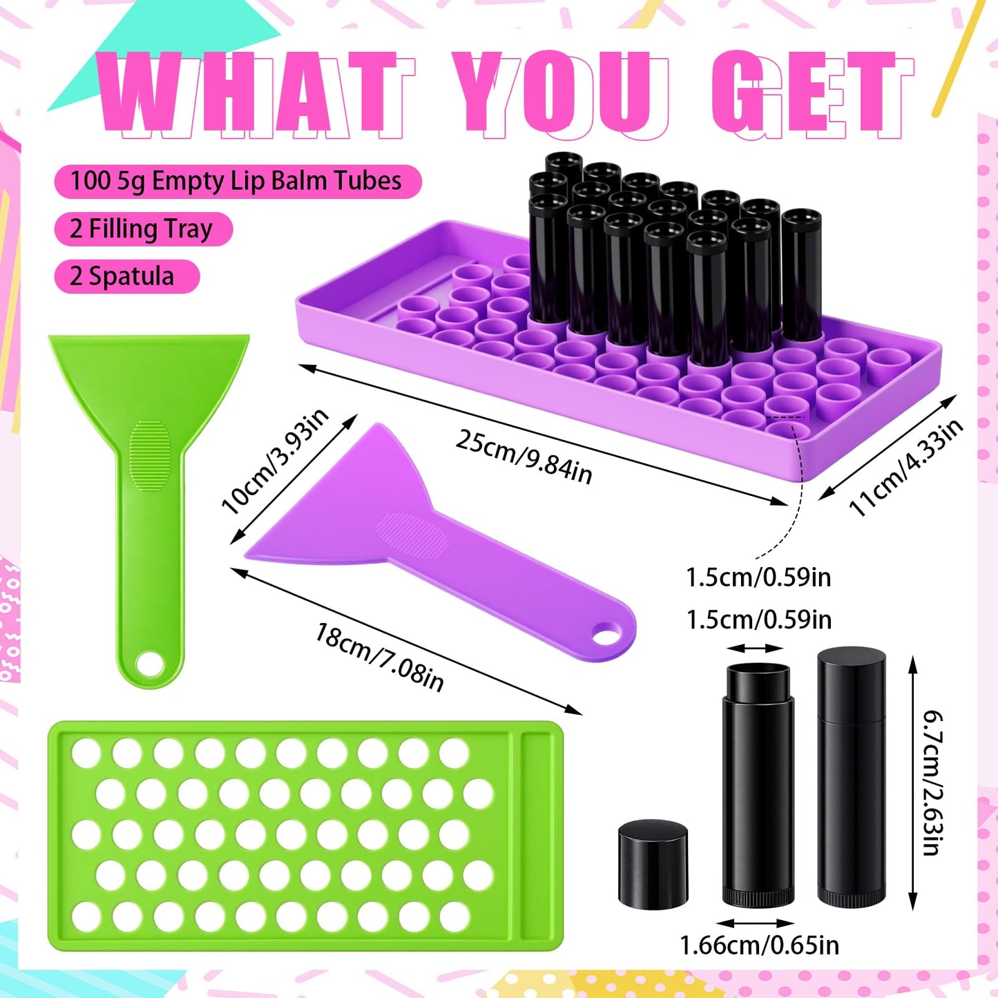 Singhoow 100 Pcs Lip Balm Tubes with 2 Filling Tray and 2 Spatula, 5 g Twist-up Lip Balm Containers with Caps for DIY Homemade Lipsticks, Solid Perfume, Gifts, Bpa Free & Leak Free (Black)