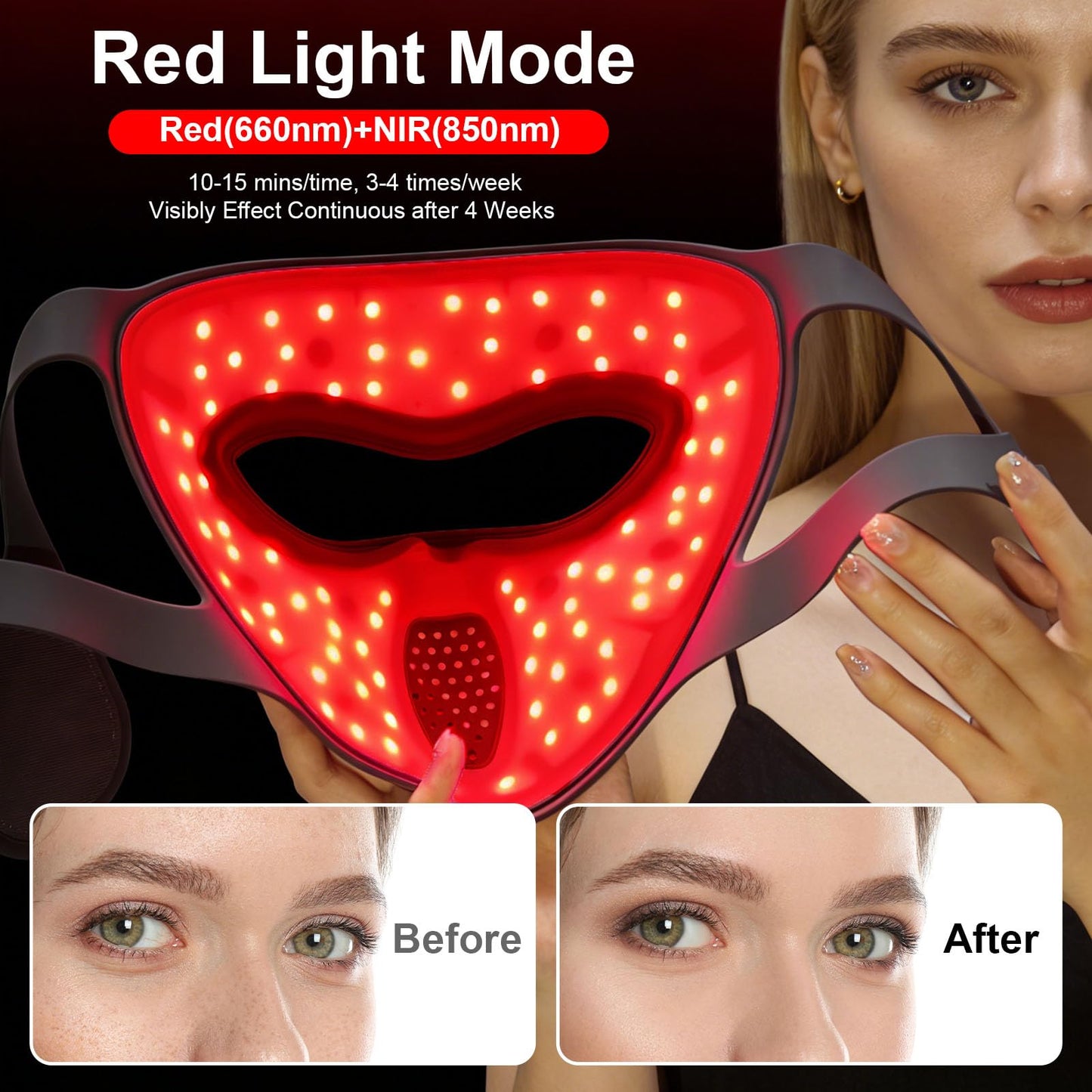 Red Light for Face, Near-Infrared Soft Lightweight Mask, Wireless Rechargeable 4D LED Face Mask for Home & Travel with Timer (Grey A)