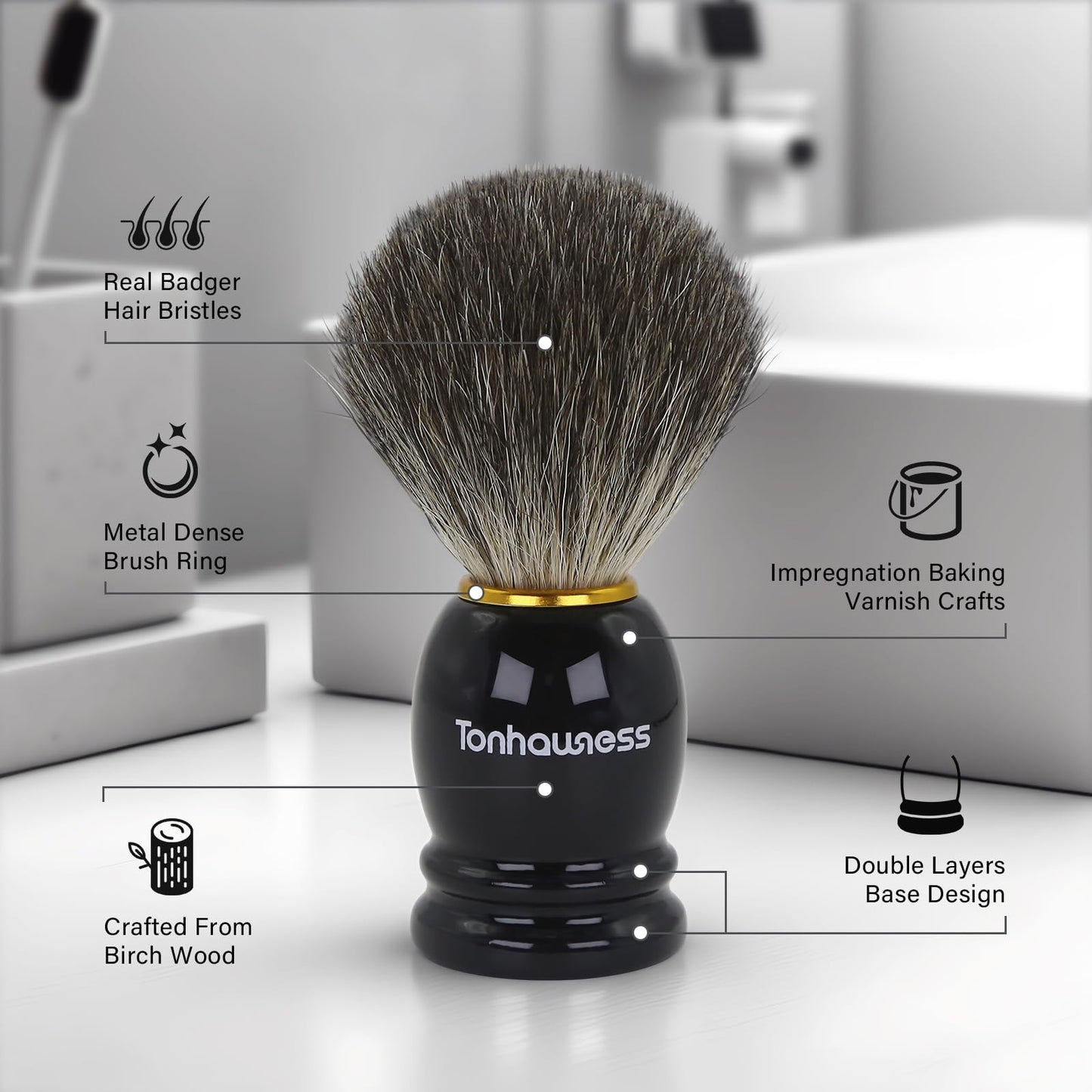 Shaving Brushes Set For Men, 5 In 1 Shaving Brush Kit Includes Badger Hair Shave Brush, Safety Men's Razor, Stainless Steel Shaving Bowl, Shaving Stand and Soap (Black Handle With Razor)