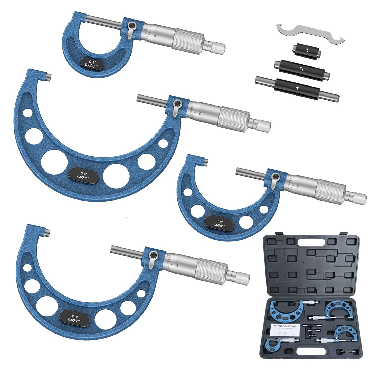 HDLNKAK Outside Micrometer Set, 0-4" Machinist Micrometer, 4 Pcs Machinist Tool Set, 0.0001" Graduation Micrometer Set, Alloy Precision Micrometer, Micrometer Standard Set with Case