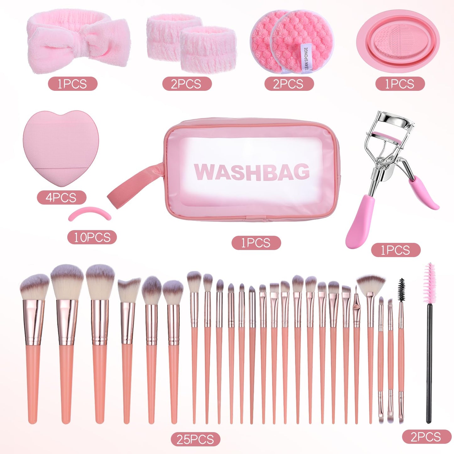 65Pcs Pink Makeup Brushes Set, Facial Make up Accessories Foundation Brush Kit Eye and Face Make up Brushes & Tools Professional Multi-functional Makeup Tool Set with Case