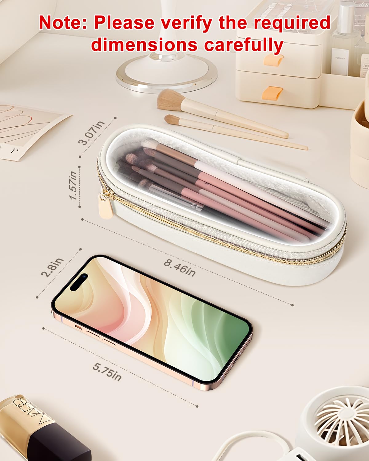 Soimeat Clear Travel Makeup Brush Holder, Leather Makeup Brush Toiletry Bag, Portable Cosmetic Brush Case, Transparent Waterproof Makeup Brush Storage Bag, White, Large